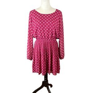 Elle Raspberry Colored‎ Long Sleeve Dress, Size L